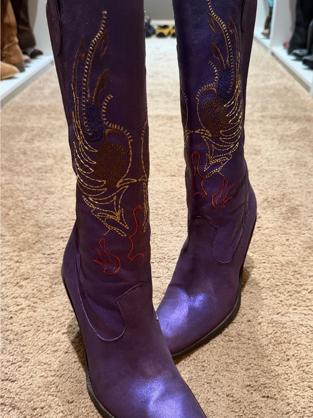 Gianni Bini Purple Embroidered Knee-High Western Boots